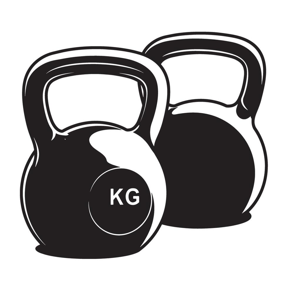 Two black and white kettlebells depicting fitness and strength training concept vector