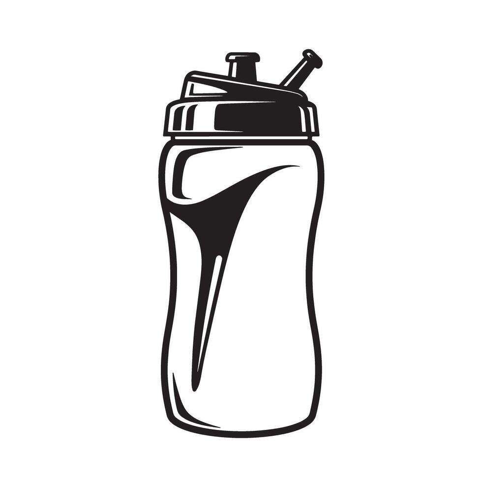 Black and white illustration of a modern sport water bottle isolated vector