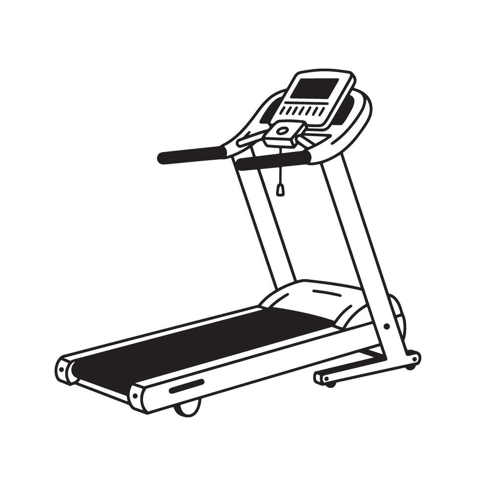 Monochrome illustration of a treadmill fitness equipment isolated on white background vector