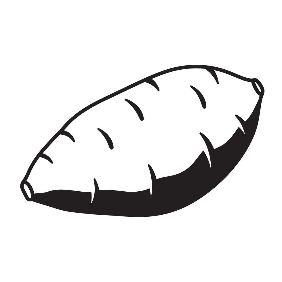 Black and white illustration of a sweet potato root vegetable food vector