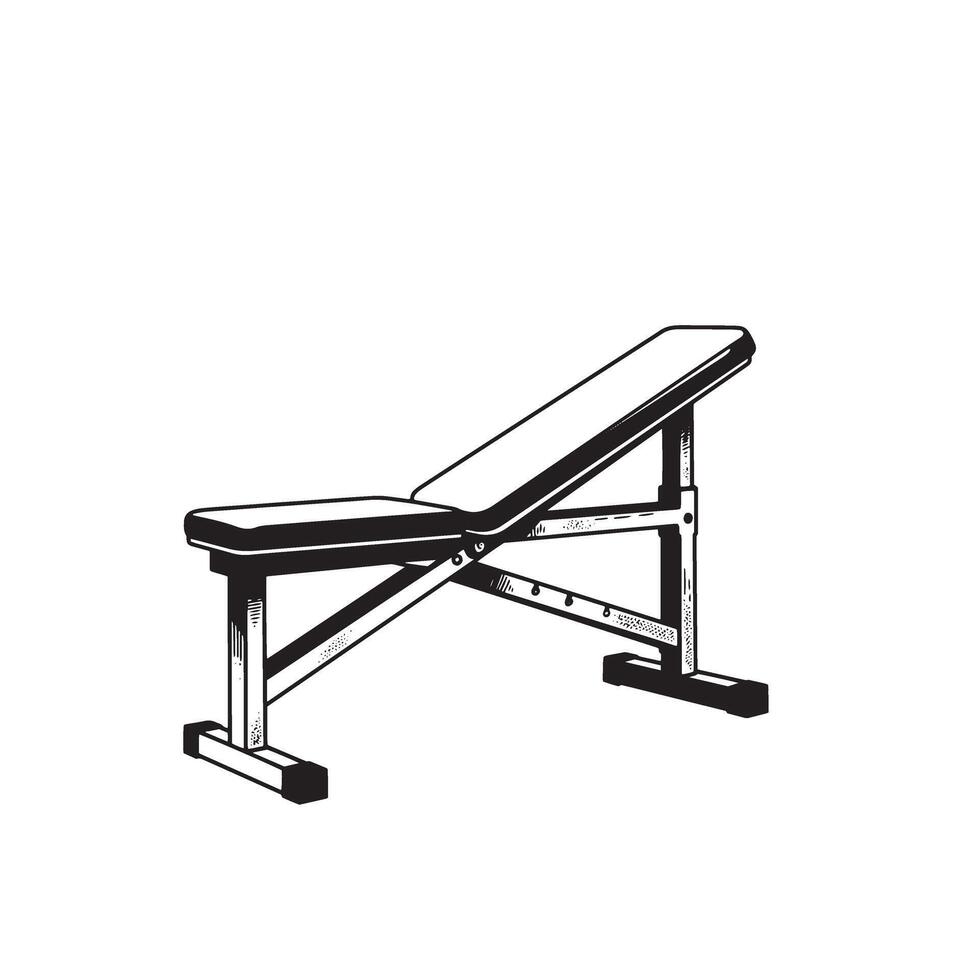 Illustrated black and white weightlifting bench isolated on white background for fitness and training vector