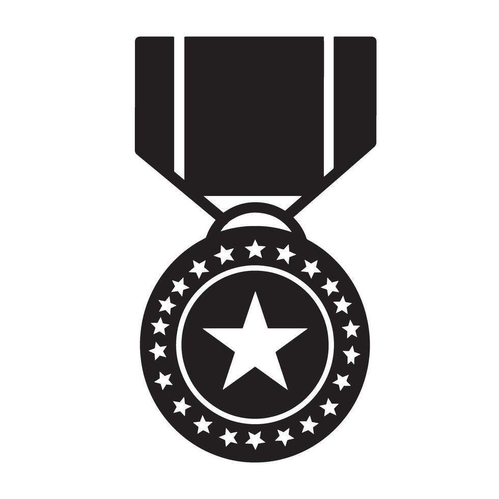Black and white illustration of a medal with a central star and surrounding stars vector