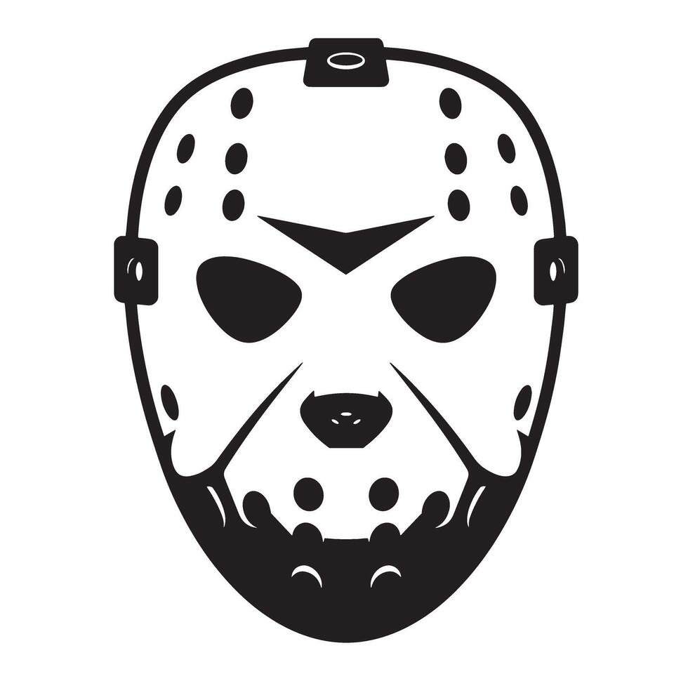 A clean black and white illustration of a hockey mask commonly used in horror films vector