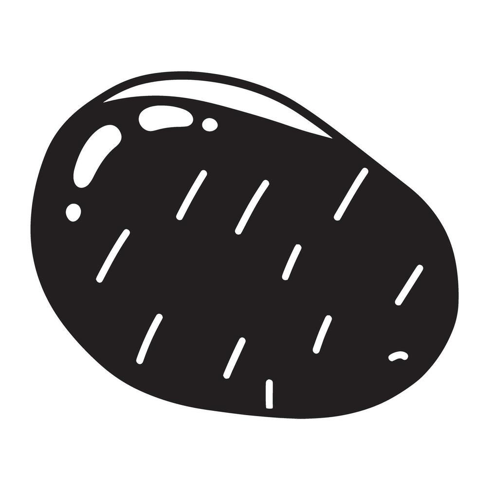 Black potato with white highlights and lines food vegetable vector