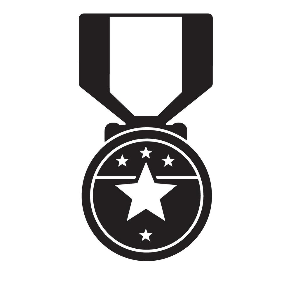 Black and white illustration of a star medal award symbolizing achievement and recognition vector