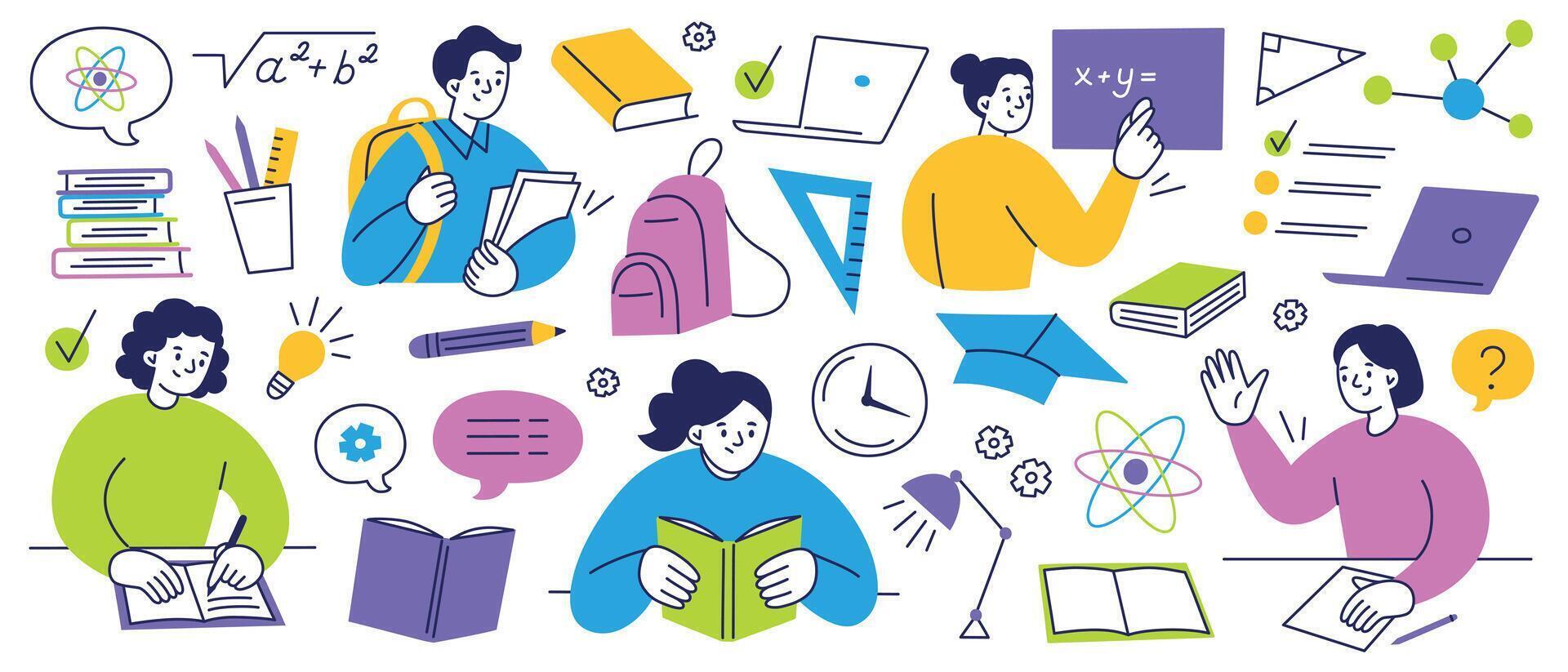 Colorful illustration of students studying vector