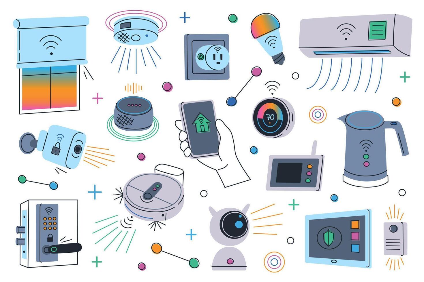 Collection of smart home technology devices vector