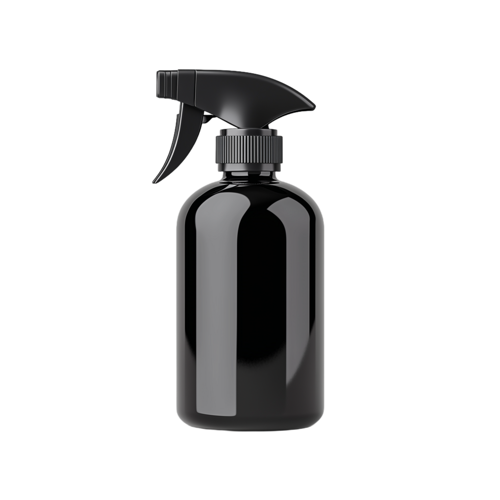 Black spray bottle on transparent background for cleaning products and toiletries with sleek modern design png