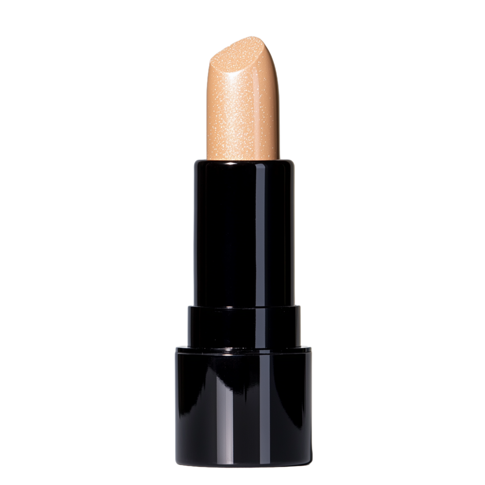 Elegant gold lipstick on transparent background showcasing glossy black casing with shimmering golden shade png