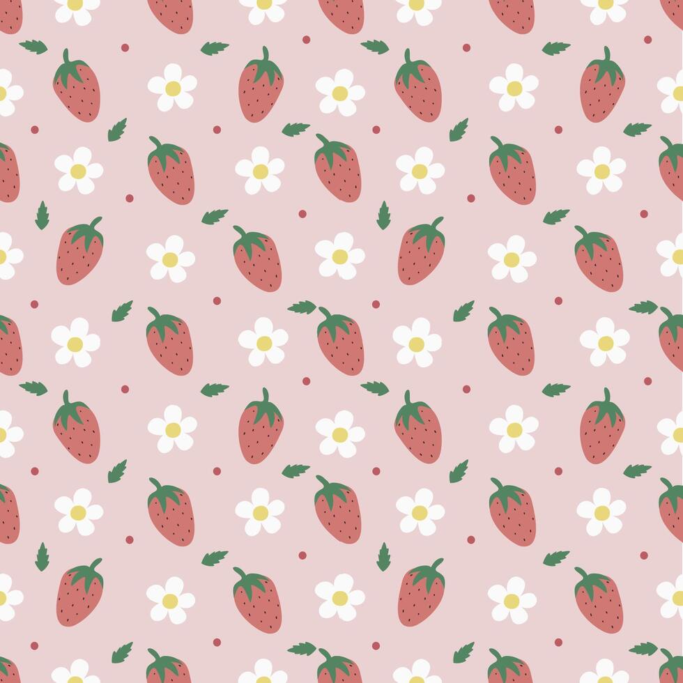 a strawberry and daisy Seamless pattern on a pink background vector