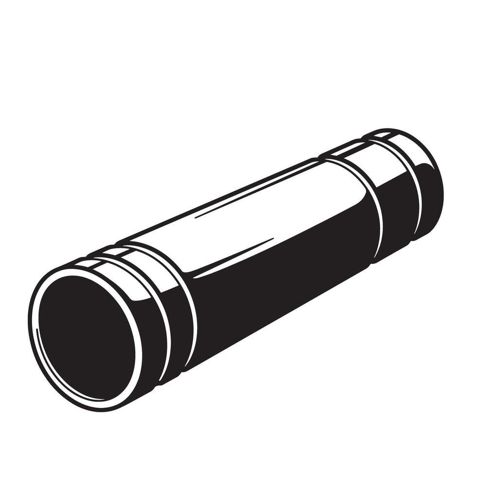 Black and white illustration of a cylindrical pipe component isolated on a white background vector