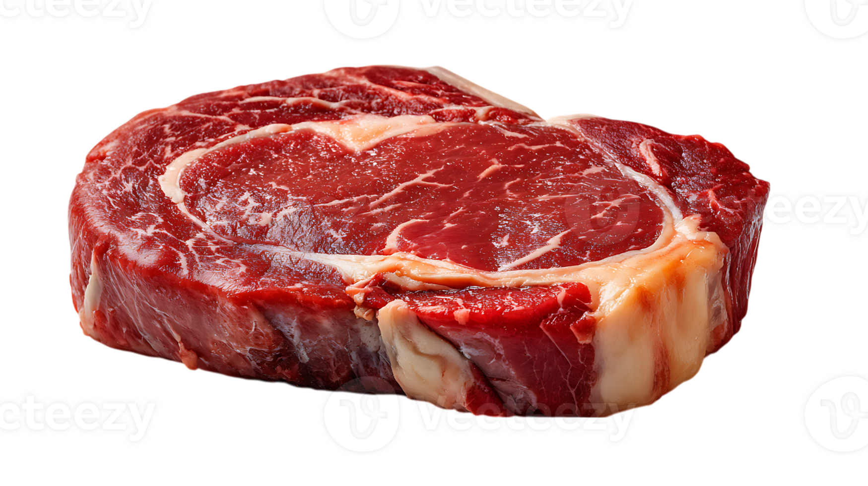 Cut prime ribeye steak with marbling and fat isolated on transparent background png