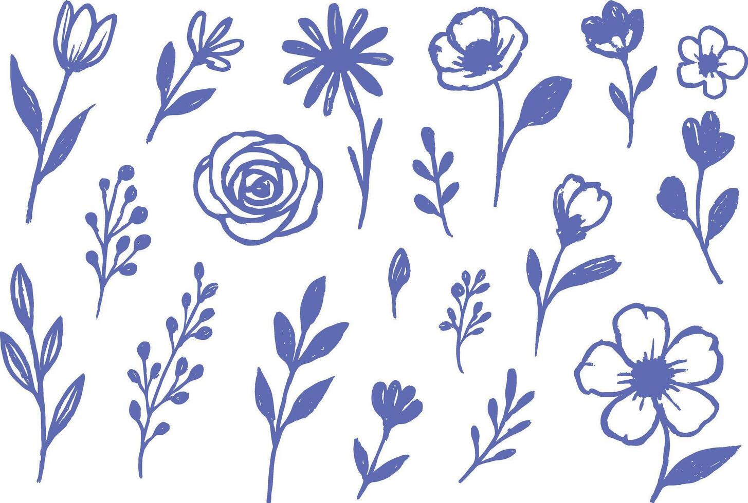 Modern Wildflower Doodle Collection Minimal Hand Drawn Floral Set vector