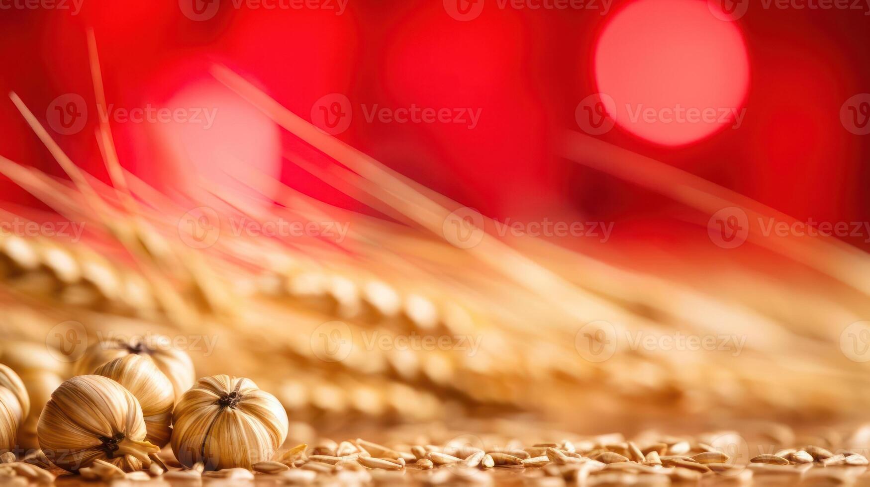 Garlic bulbs nestled in a golden wheat field. photo