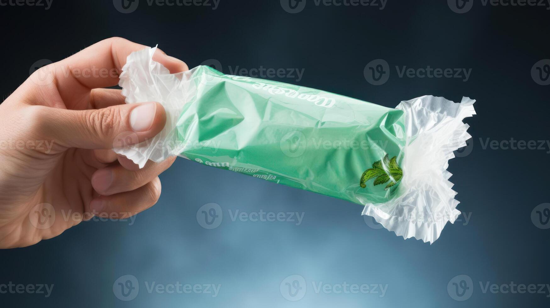 Hand holding a roll of plastic wrap. photo