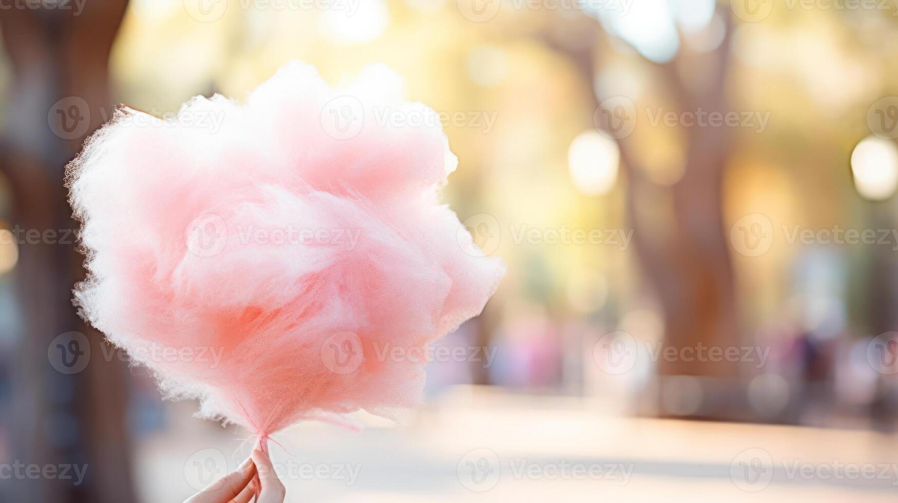 Pink cotton candy held against a blurred background. photo