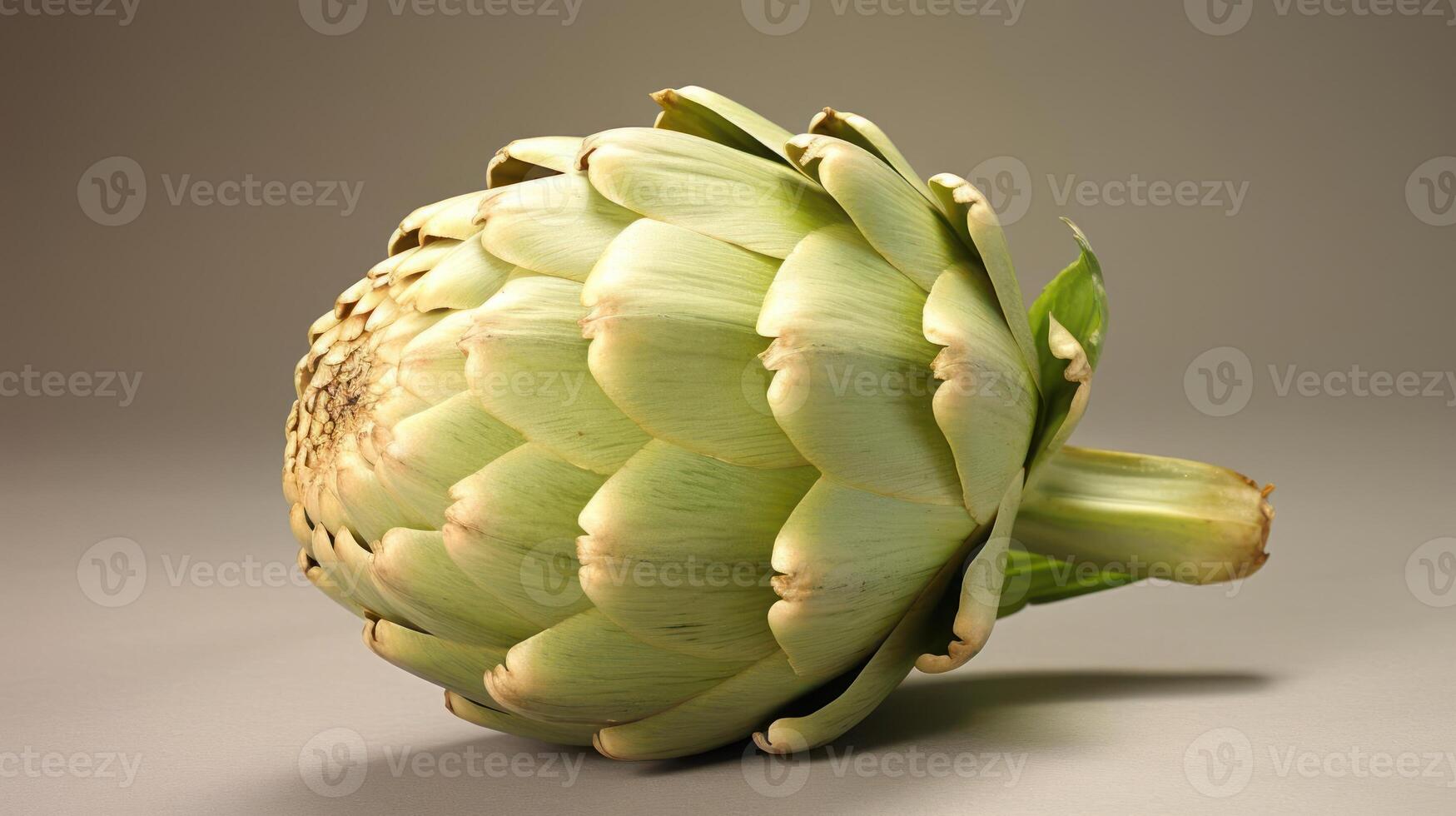 Close-up of a fresh artichoke, showcasing its textured layers. photo