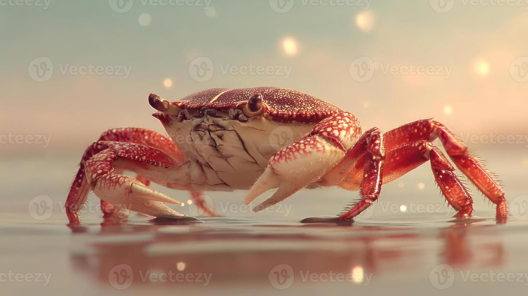 Red crab in water, detailed close-up view. photo