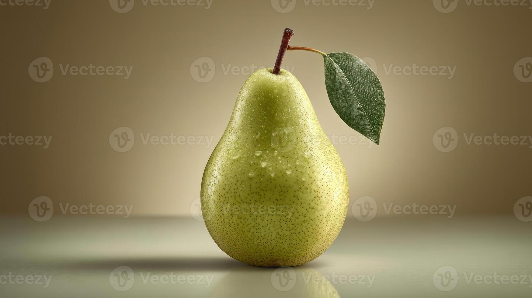 A single pear with a leaf, beautifully lit and detailed. photo