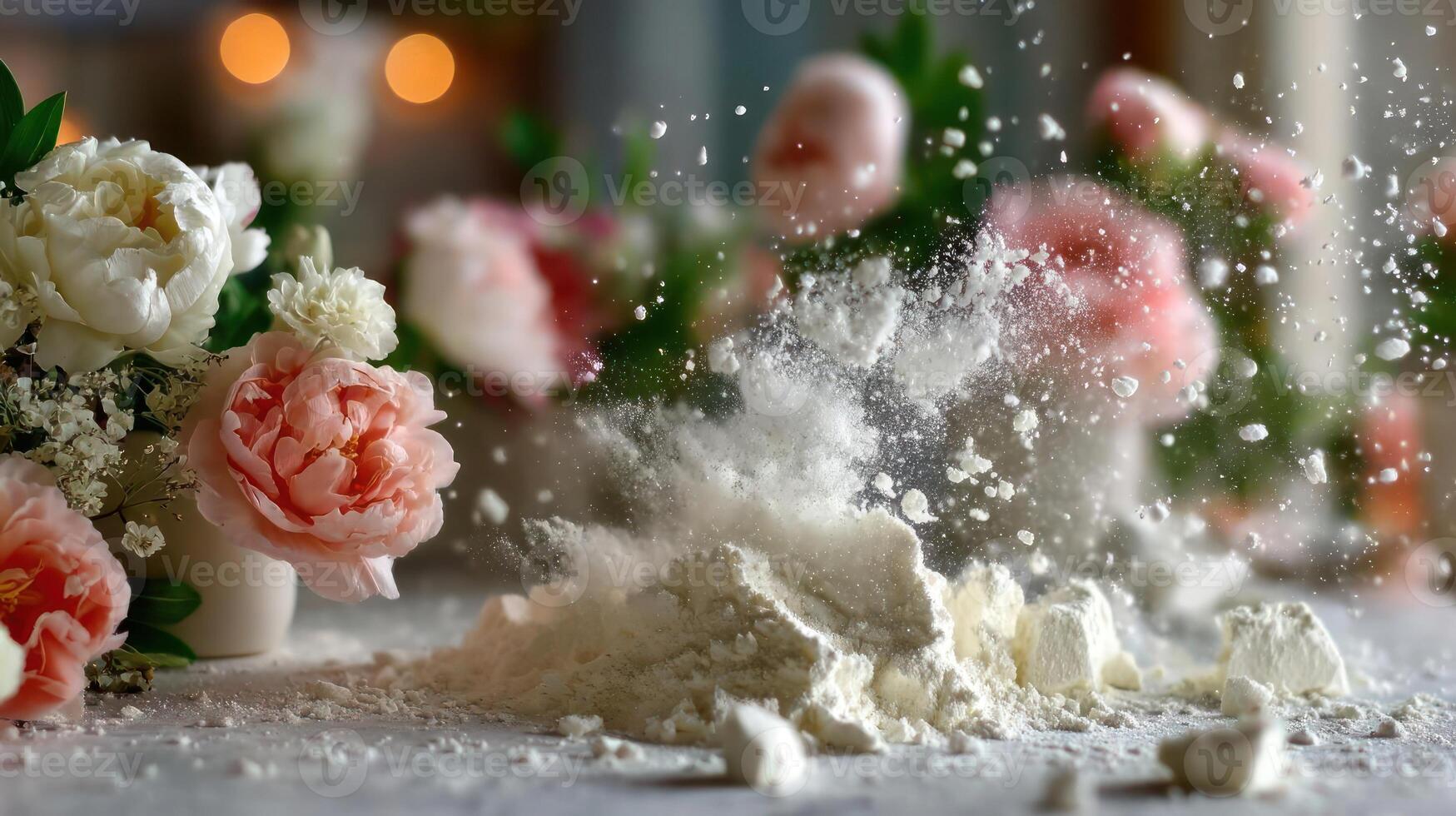 Flour explosion with delicate pink and white flowers. photo