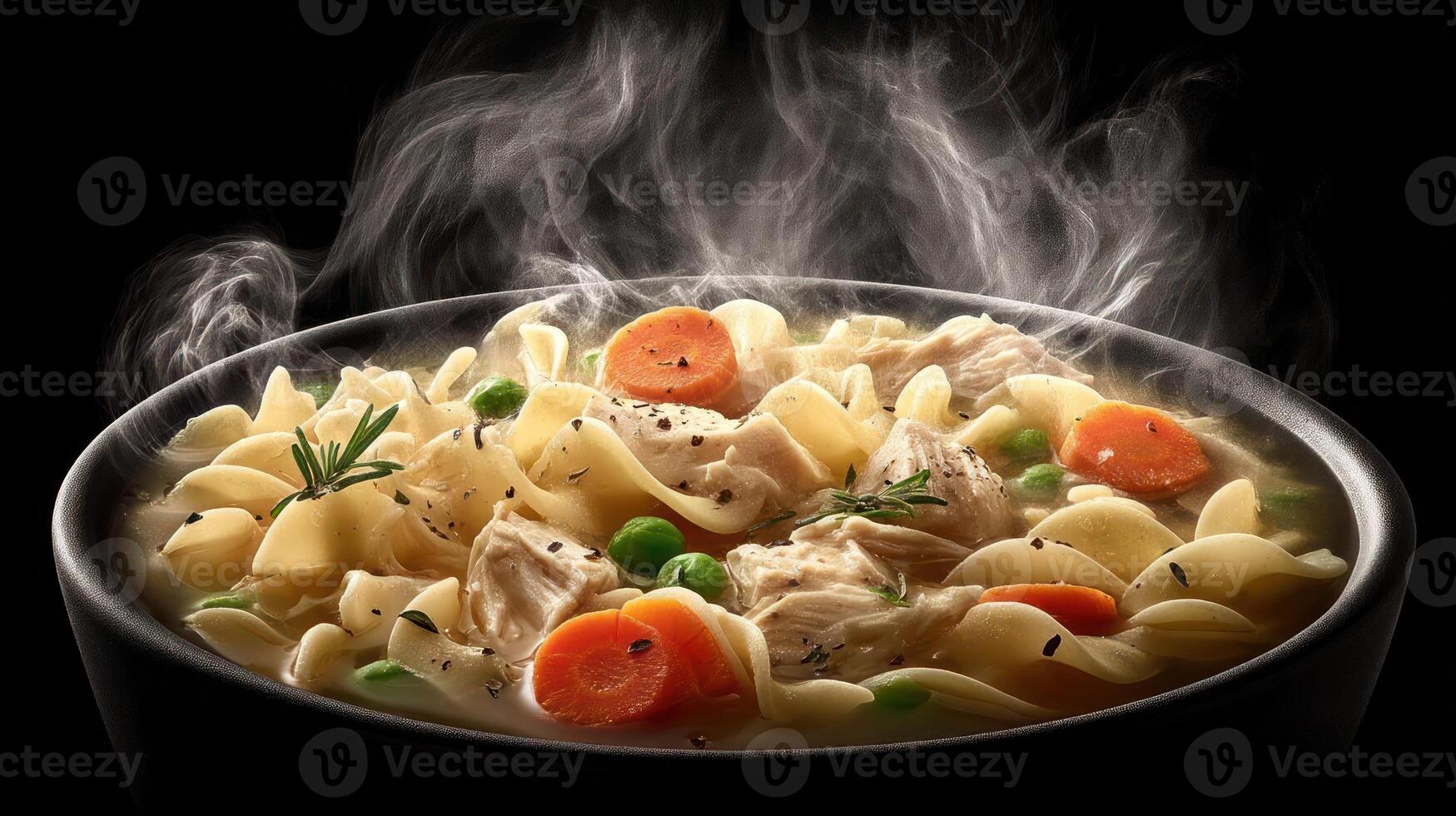 Warm and comforting chicken noodle soup, freshly made. photo