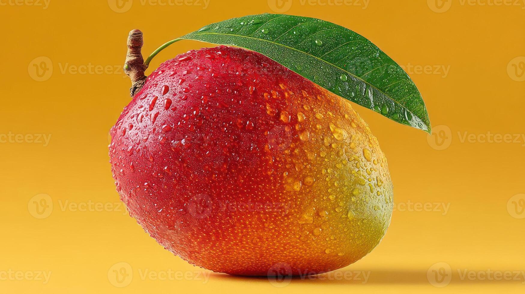 Juicy, ripe mango with vibrant colors and refreshing droplets. photo