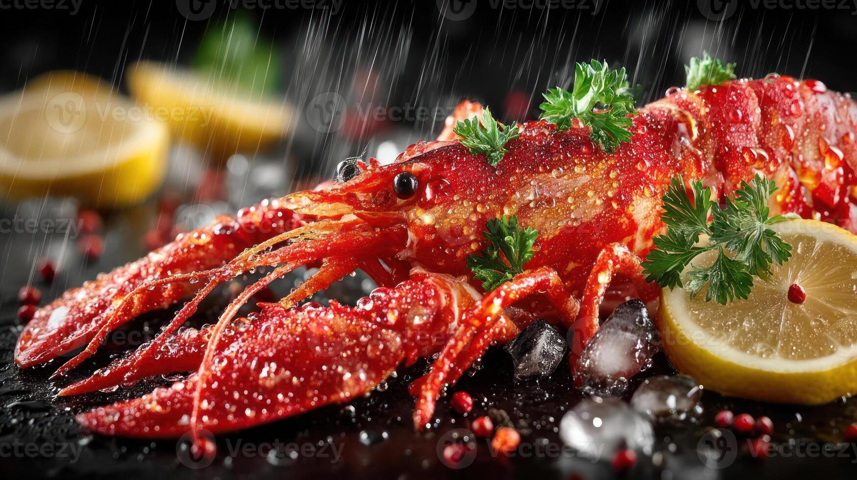 Delicious crawfish with lemon and parsley, a culinary treat. photo