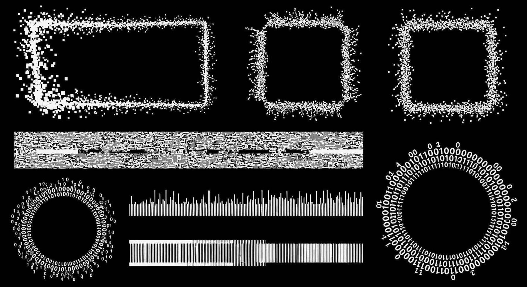White pixel frames on black background. vector