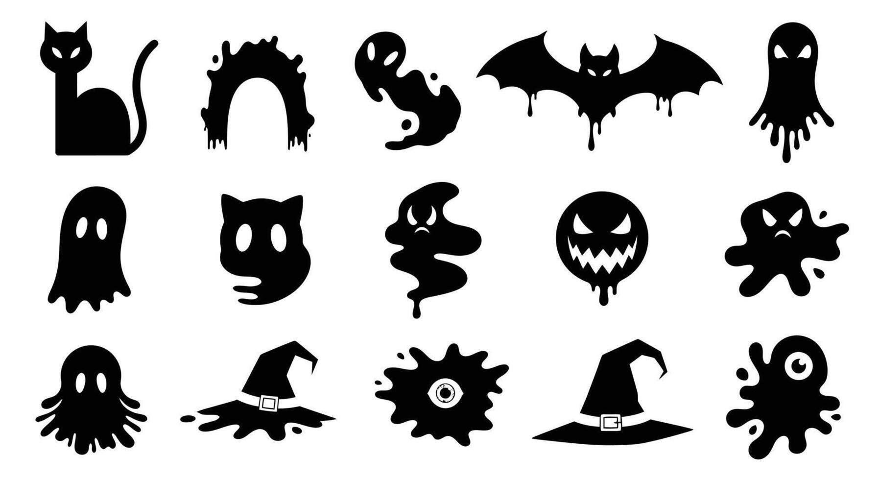 Halloween Silhouettes Spooky with Party, and Set. vector