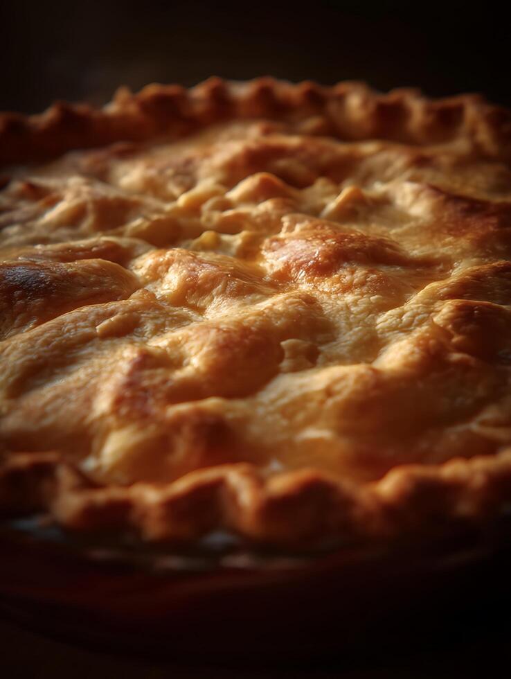 Close Up of Golden Brown Pie Crust, Warm and Delicious Baked Pastry. photo