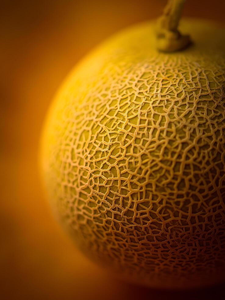 Close Up of a Honeydew Melon's Textured Rind, Golden Hues. photo