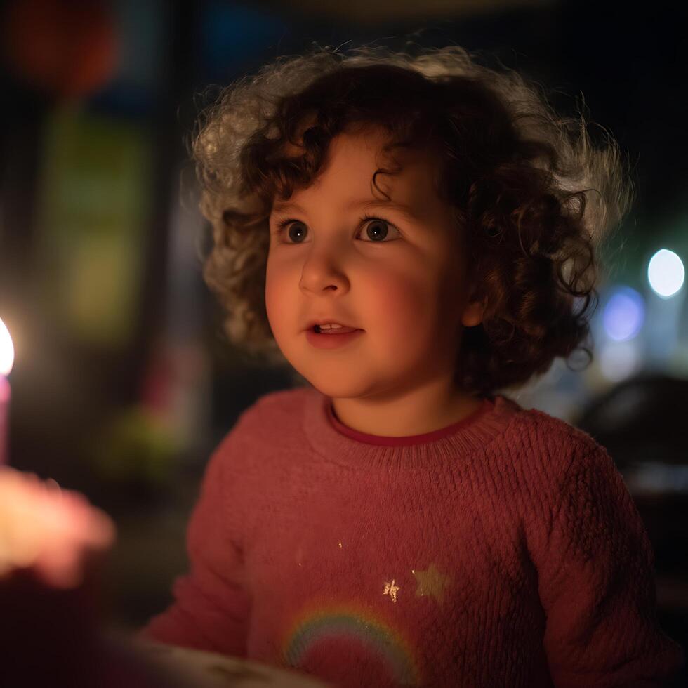 A Toddler's Wonder at a Birthday Candle. photo