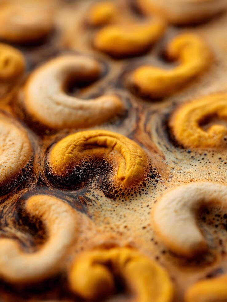 Abstract Close Up of Cashews in a Rich Brown Liquid, Evoking Warmth and Texture. photo