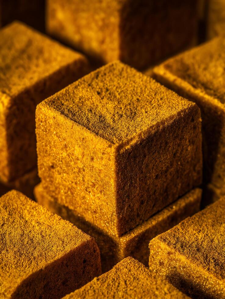 Golden Cubes A Close Up of Textured, Glittery Confectionery. photo