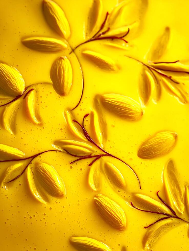 Close up of Yellow Saffron and Almond Design. A vibrant, textured image perfect for food blogs, culinary publications, and design projects. photo
