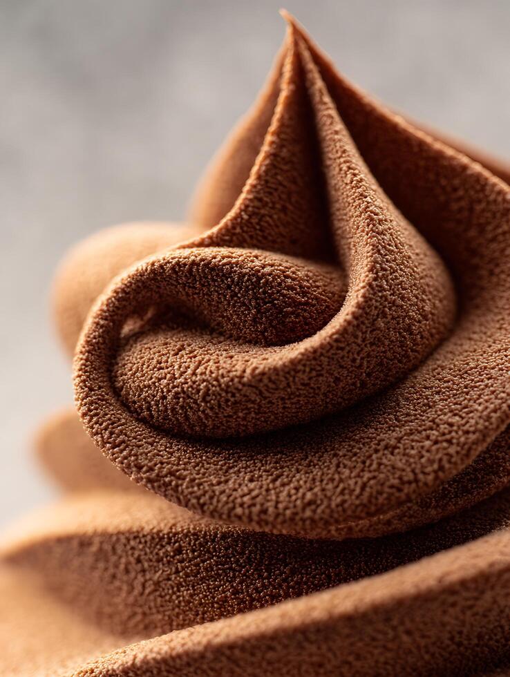 Close Up of Chocolate Mousse Texture, Rich Brown Dessert Swirl. photo