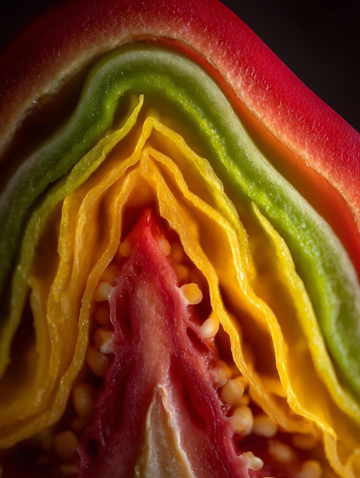 Close Up of a Rainbow Pepper, Showing Vibrant Colors and Layers. photo