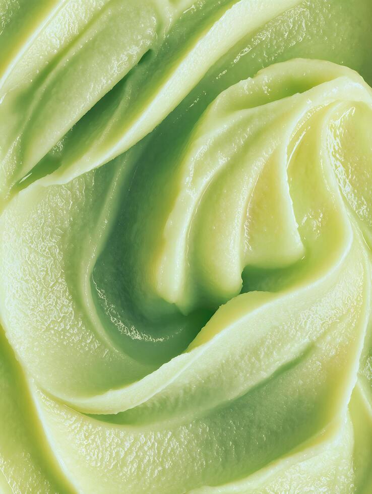 Close Up of Creamy Green Substance, Abstract Food Texture. photo