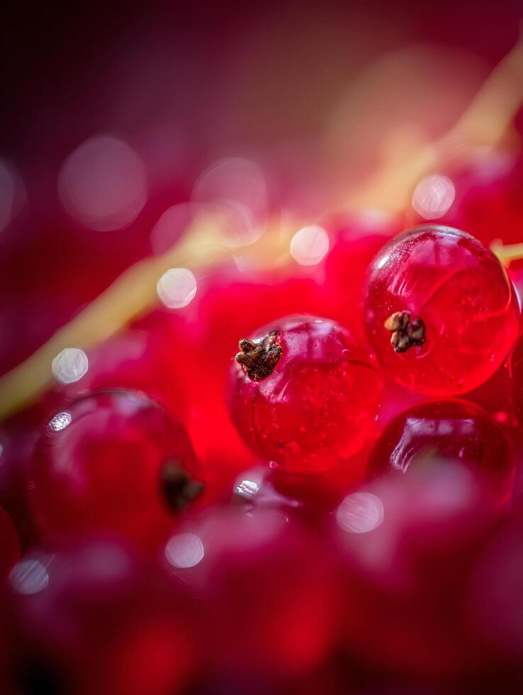 Close Up of Red Currants with Bokeh Background Vibrant Macro Photography of Summer Berries. photo