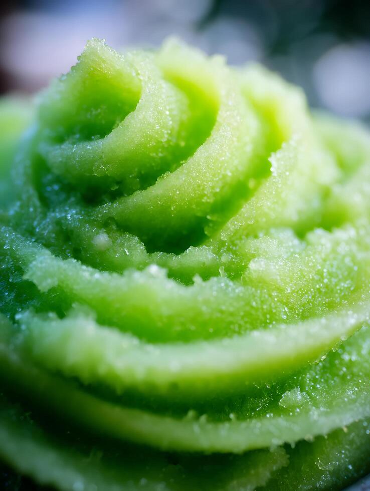 Close up of Green Sorbet, Refreshing Summer Dessert Texture. photo