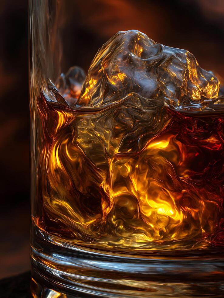 Abstract Close Up of Amber Liquid in a Glass, Reminiscent of Molten Gold. photo