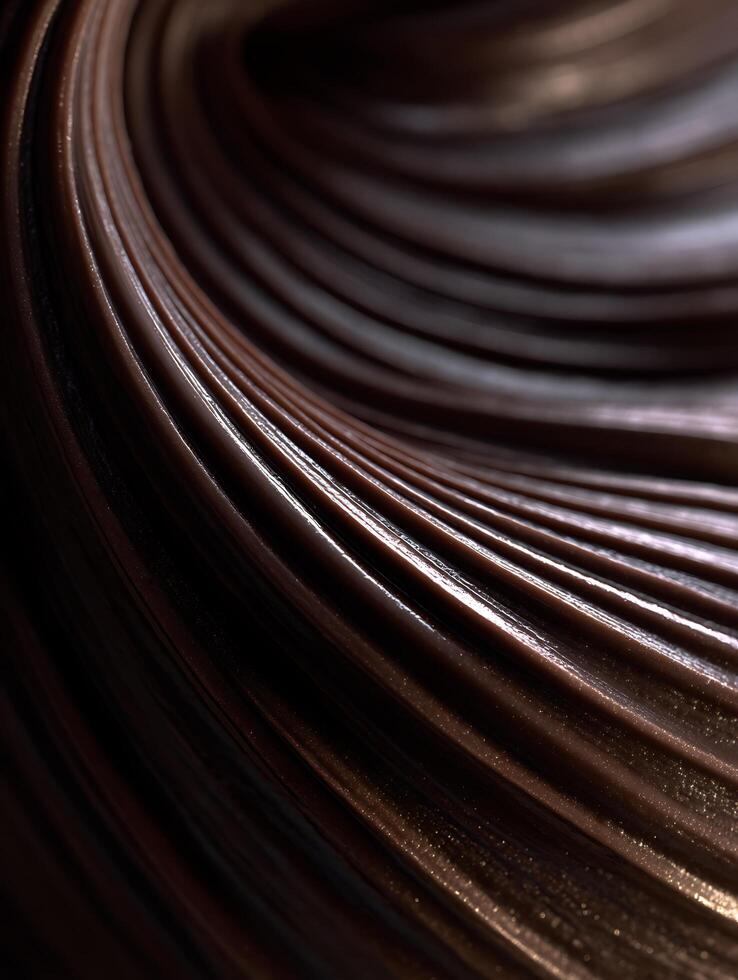 Abstract Swirling Chocolate Texture Rich Brown Hues and Glossy Finish. photo