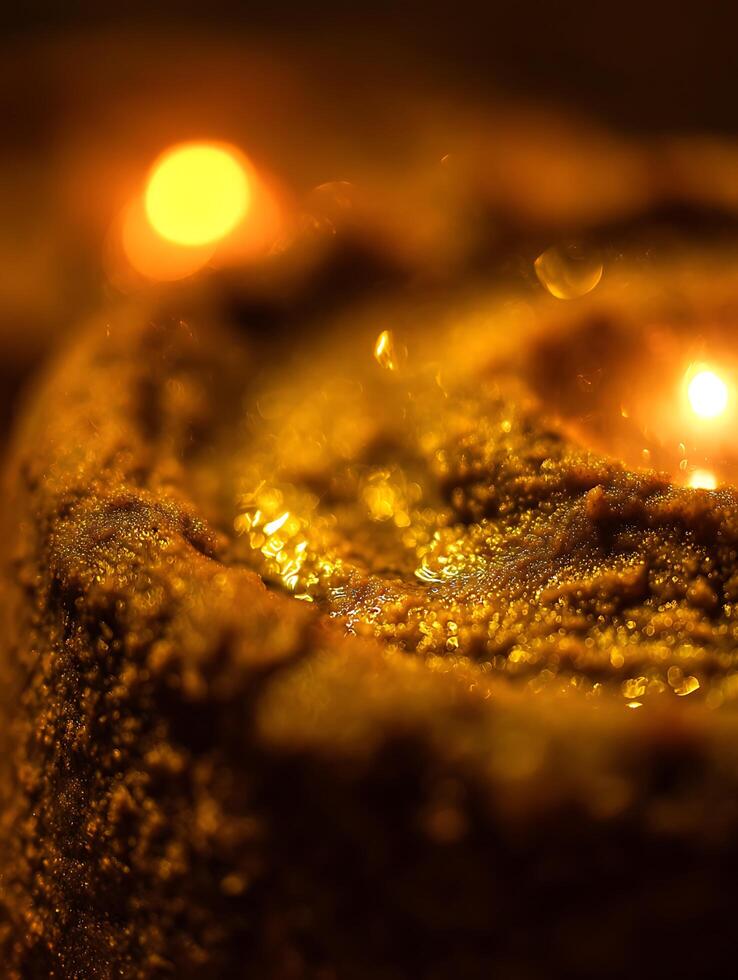 Golden Abstract Background Close Up of Glittering Texture with Warm Lighting. photo
