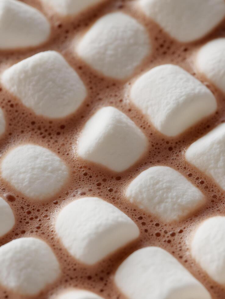 Close Up of Marshmallows Floating in Hot Chocolate. A Detailed Image of Sweet Treats. photo