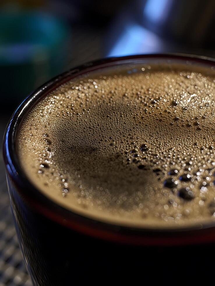 Close Up of Coffee Crema A Detailed Macro Photograph of Coffee Bubbles. photo