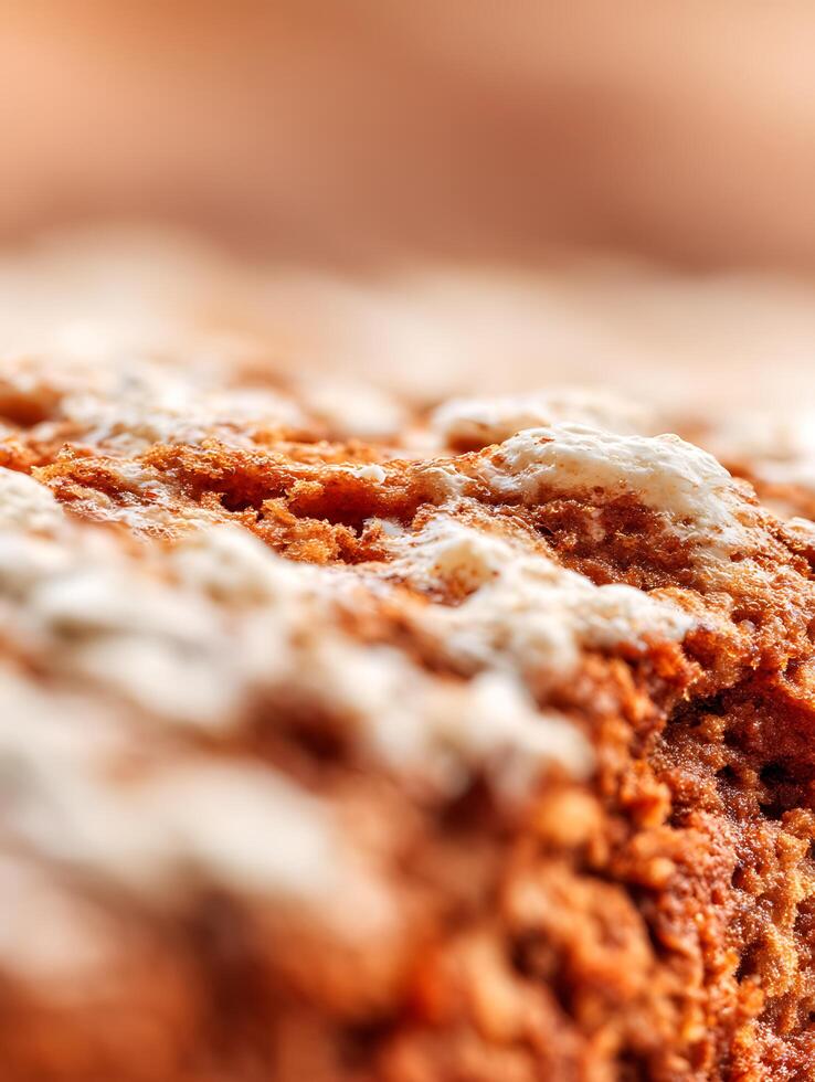Close Up of Sweet Pastry with Creamy Topping, Delicious Dessert Texture. photo