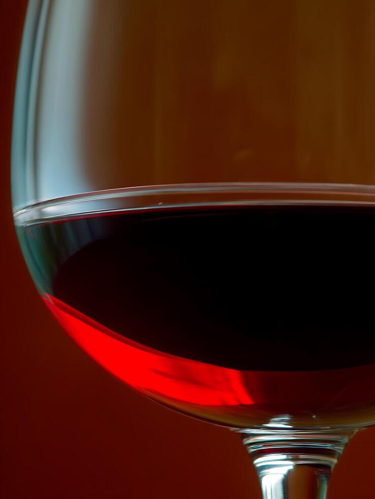 Close Up of Red Wine in a Glass Against a Dark Background. A Dramatic Image of a Wine Glass. photo