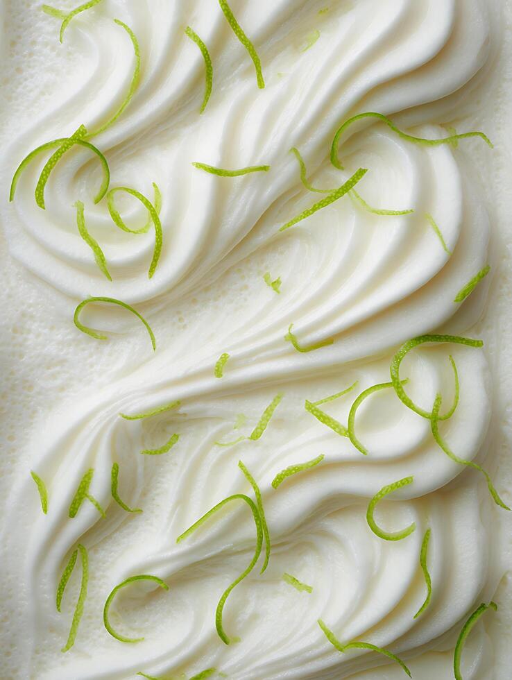 Close Up of Creamy White Dessert with Lime Zest. photo