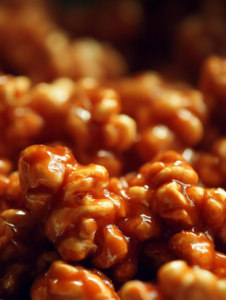Close up of Caramel Coated Nuts, Sweet Treat Texture. photo