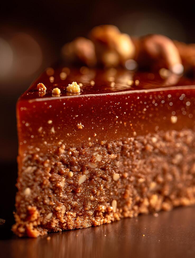 Close Up of Delicious Chocolate Hazelnut Cake Slice. photo